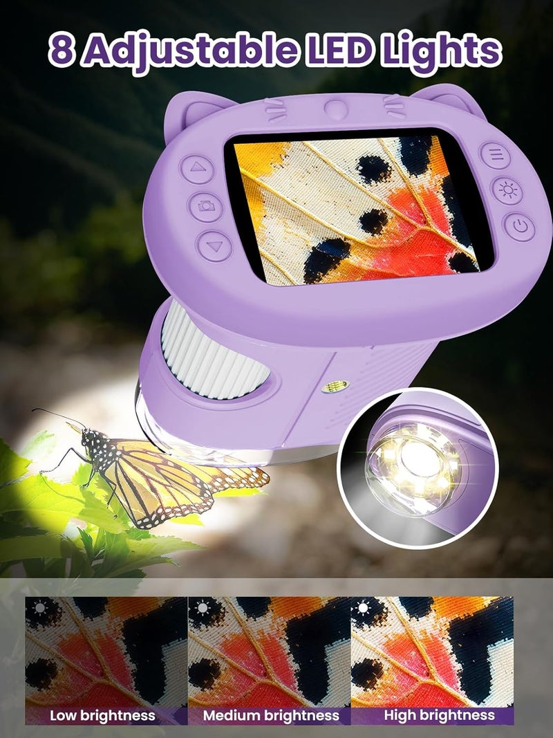 Vorth Microscope for Kids, 2.4 Inch Digital Microscope with 1000X Magnification, Handheld Camera Mini Pocket Magnifying Glass, Educational Christmas Birthday Gifts Toys for Ages 3+, Purple - Image 5